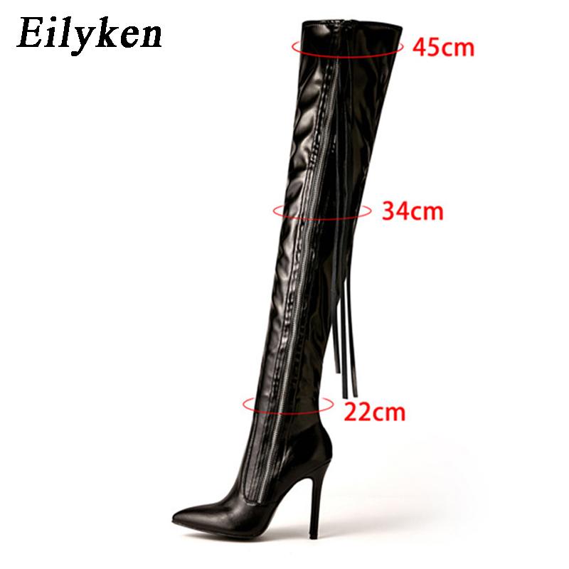 Eilyken New Fashion Designer Tassel Thigh High Top Women Sexy Pointed Toe Zip Over the Knee Stiletto Heels Size 35 42