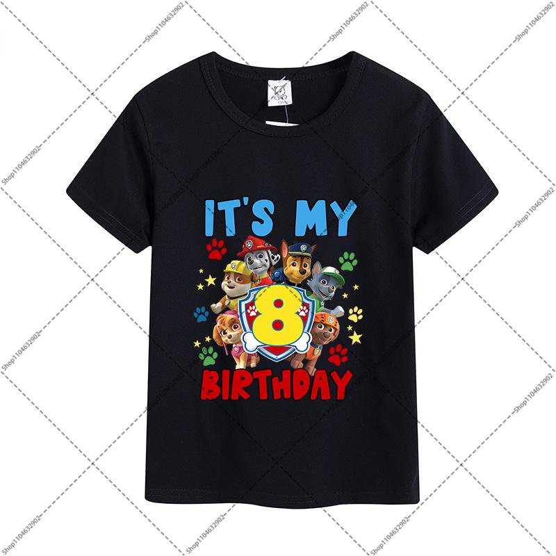 Paw Patrol Children Birthday T-shirts Cartoon Anime Numbers 1-9 Printed Tops Boys Girls Summer Clothes Kids Party T-shirt
