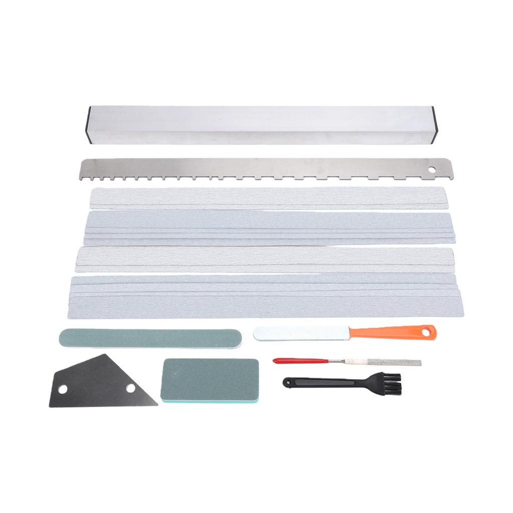 Guitar Fret Leveling and Polishing Kit Neck Straightedge Notched Ruler File Sandpaper Stainless Steel for Guitar
