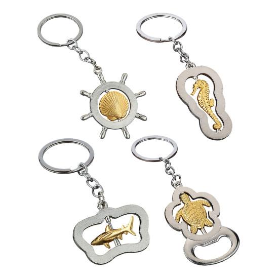 Ocean-Themed Keychain Rotatable Seashells Sharks Seahorses Turtles Zinc Alloy Key Ring Pendant Backpack Bag