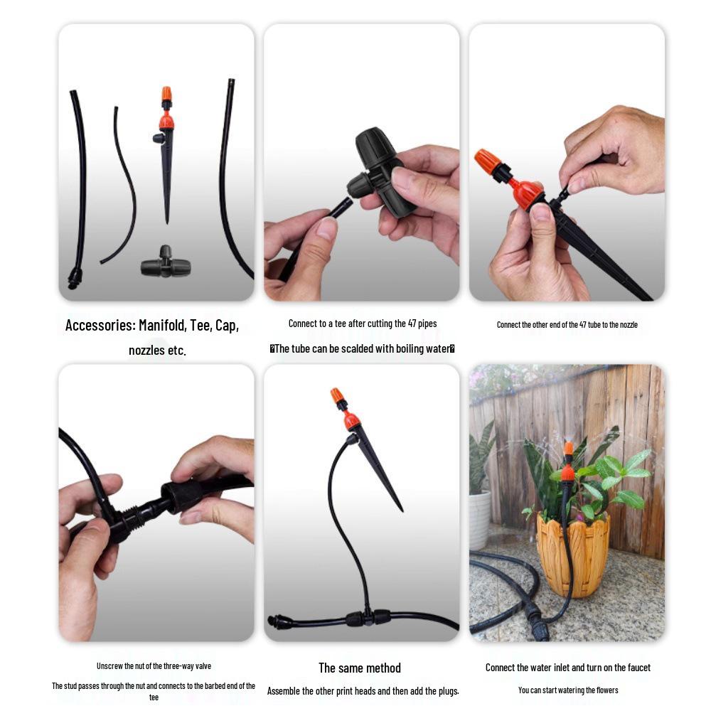Automatic Flower Watering System: 47 Capillary Tubes, 812 Tube Locks, Tee Micro Sprinkler Atomizing Ground Stake, Sprinkler Head.
