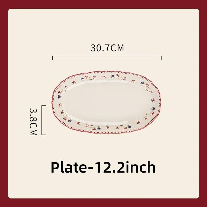 Pattern Soup Bowl Salad Bowl Dish Oval Plate Pastoral Style Dinnerware Table Decoration Kitchen Gadgets Ceramic Tableware