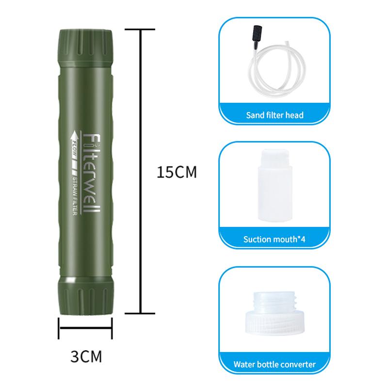 Filterwell Small Outdoor Water Filter Straw Personal Drinking Purifier System For Survival Gear Travel Camping Hiking
