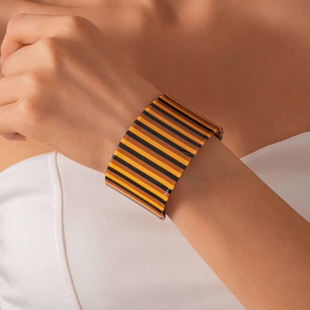 Leopard Print Striped Acrylic Bangle Geometric Smudged Hand Ring Simple Open Wide Bracelet  Gift