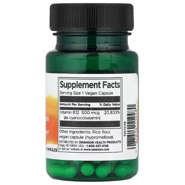 Vitamin B12, Cyanocobalamin, Vitamin B-12 500, Swanson 250 Kapseln (36280065)