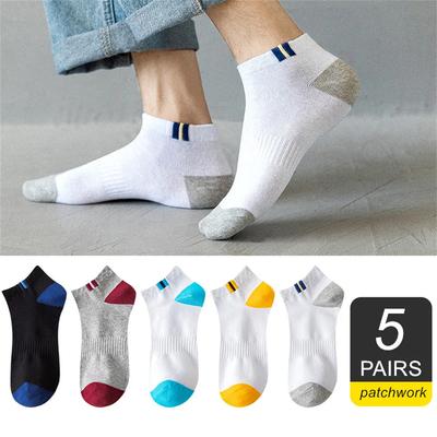 5 Paar Patchwork Sommer Sport Knöchelsocken Herren Niedriger Schaft Atmungsaktiv Lässig Weich Kurze Socke Dünne Herrensocken