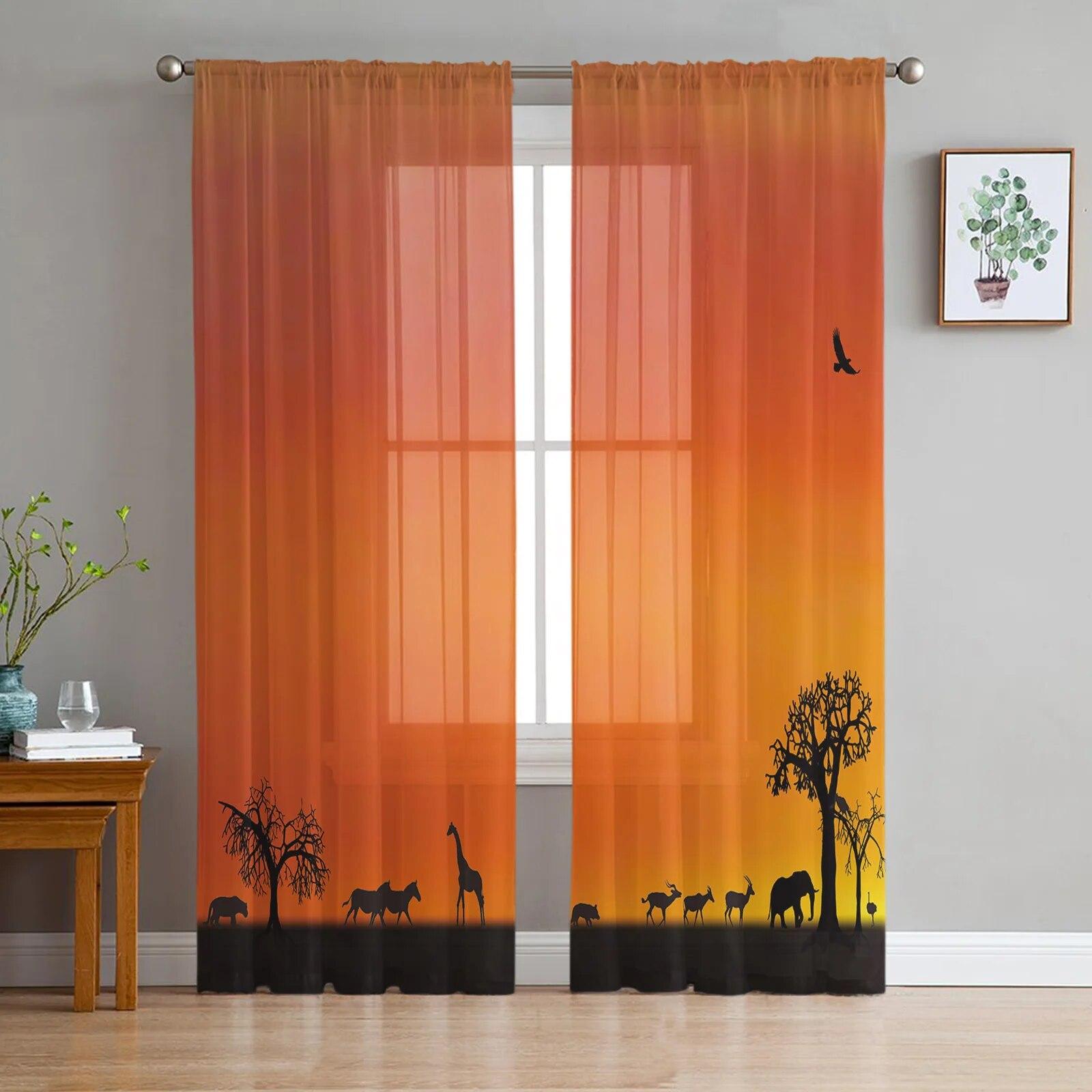 Silhouet van Afrikaanse Olifant Moderne Tule Gordijnen voor Woonkamer Slaapkamer Thuis Keuken Raam Transparante Gordijnen 135W x 244H(cm)