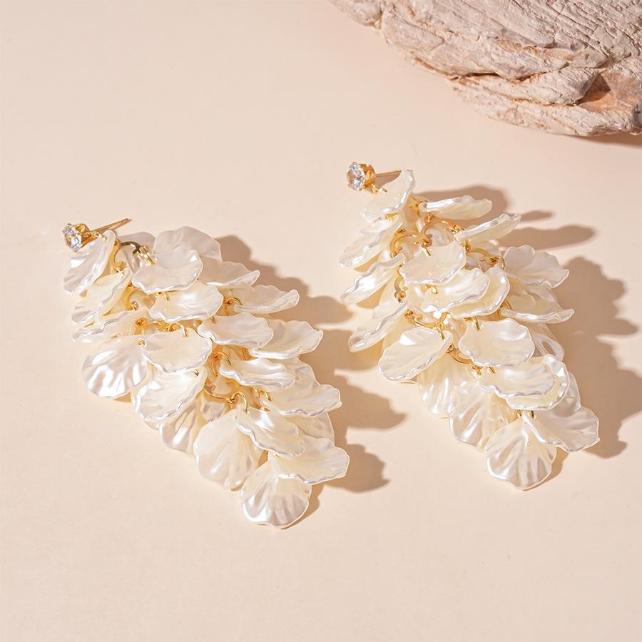 Holiday style acrylic zircon petals fringed silver needle earrings super fairy elegant niche earrings