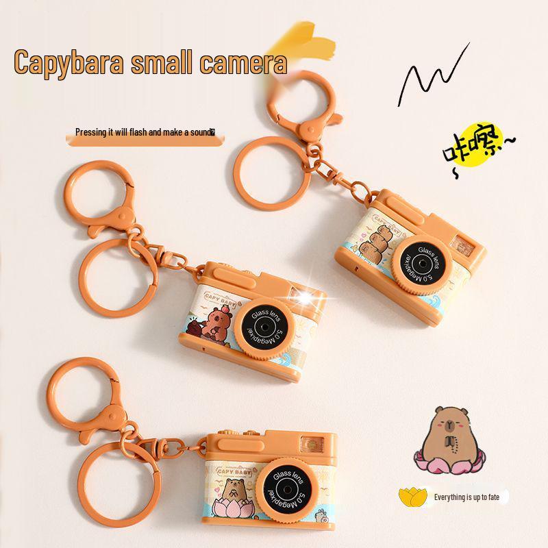 Trendy Capybara Camera Keychain: Flashing Plush Toy Schoolbag Charm Gift