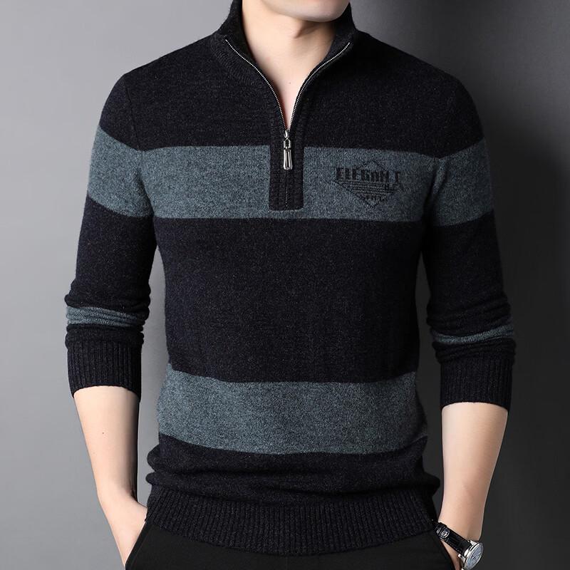 Hengyuanxiang Men s Colorblock Pure Wool Half-Zip Sweater 2XL