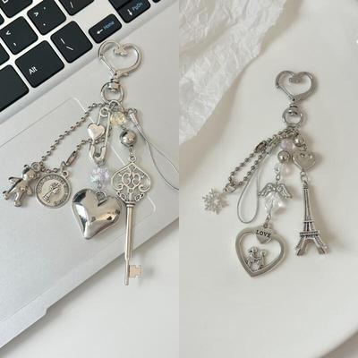 3-type Silver Heart Paris Bag Holder Ring Key Ring