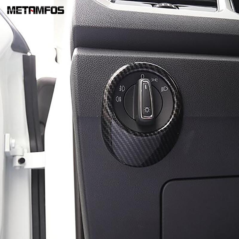 For Volkswagen VW T-Roc TROC 2018- 2024 2025 Carbon Fiber Head Light Lamp Adjustment Switch Cover Trim Interior Accessories