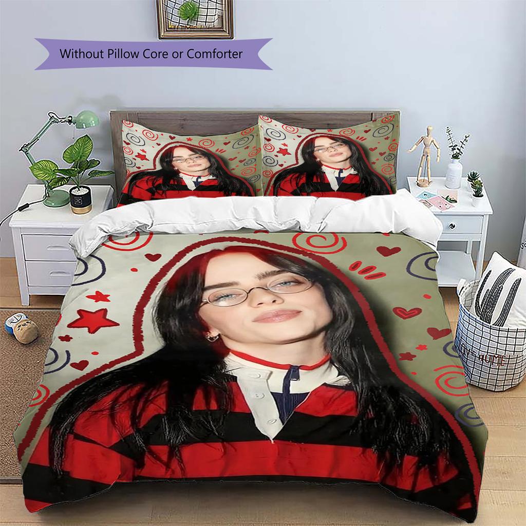 Billie Eilish Pattern Bedding,Quilt Set Quilt Cover Pillowcase Home Birthday Gift (1 * Duvet Cover + 2 * Pillowcase, Without Core)