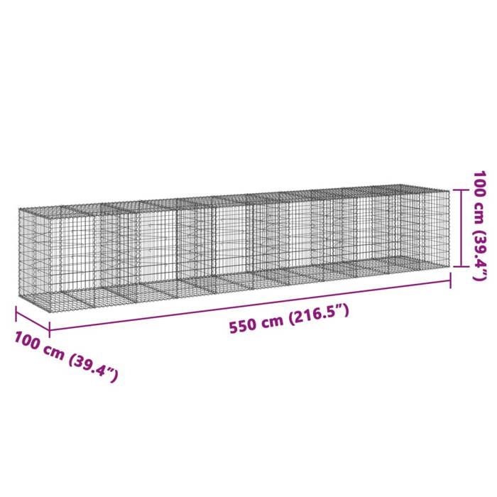 VidaXL Gabion Basket with Lid 550x100x100 Cm Galvanized Iron, Gabion Wall, Gabion Retaining Wall, Fence In 3295199