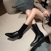 3.5CM Celebrity Style Fashion Simple Temperament Short Boots 2025 Autumn New Pointed Flat Bottom Inner Height Increase Thin Boots