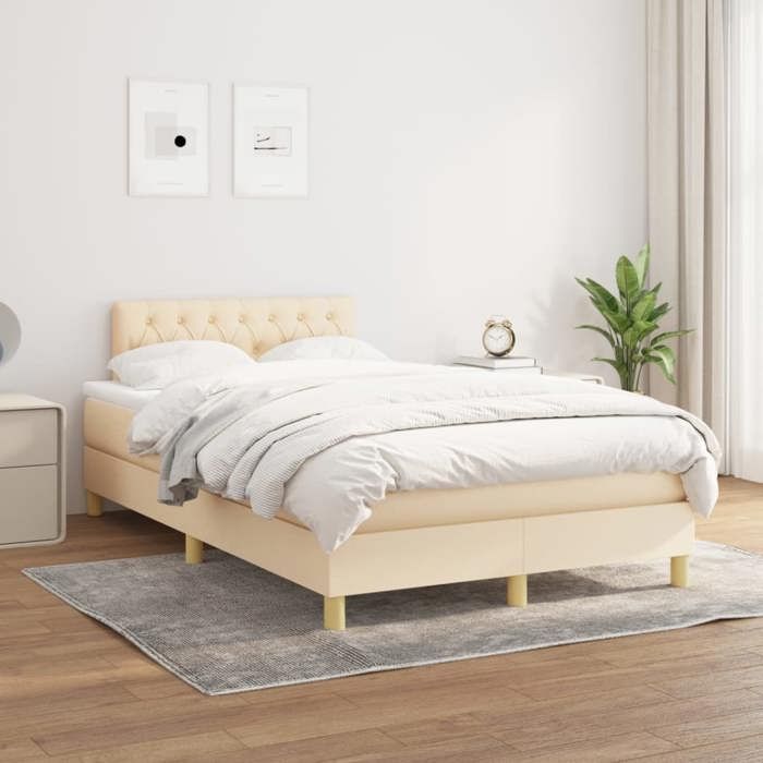 Maison Exclusive - Sommier à lattes de lit avec matelas Crème 120x200 cm Tissu