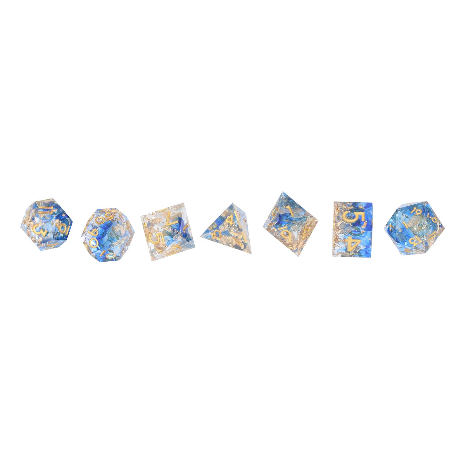 7Pcs Polyhedral Resin Dice Set Clear Numbers Role Playing Games Exquisite Collectible Gift For Family Friends Blue+Gold