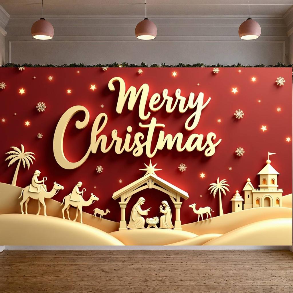 Christmas Backdrop Gold Lettering Xmas Banner Merry Christmas Banner 3D Design Holiday Banner For Christmas Event Holiday