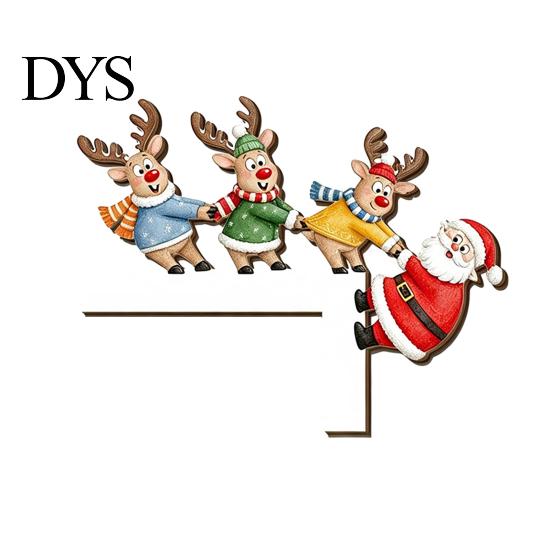 Reindeer Door Frame Ornament Wooden Christmas Corner Decor, Santa Claus Reindeer/Snowman Topper Decorative Hanger for Holiday Home Decoration,