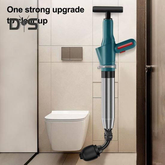 Toilet Plunger Air Pressure Indicator Stainless Steel Drain Clog Remover Tool with 4 Dredge Heads High-Pressure Air Plunger