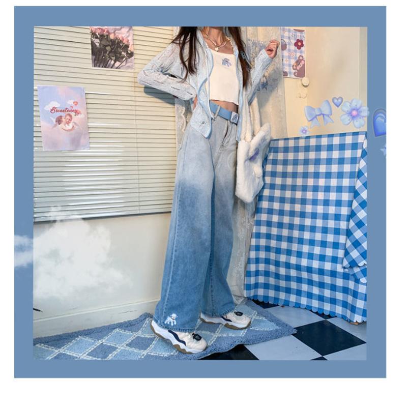 Primavera 2022 moda donna a vita alta y2k jeans a gamba larga da donna larghi gradiente donna denim capris pantaloni jean mamma jeans pantaloni
