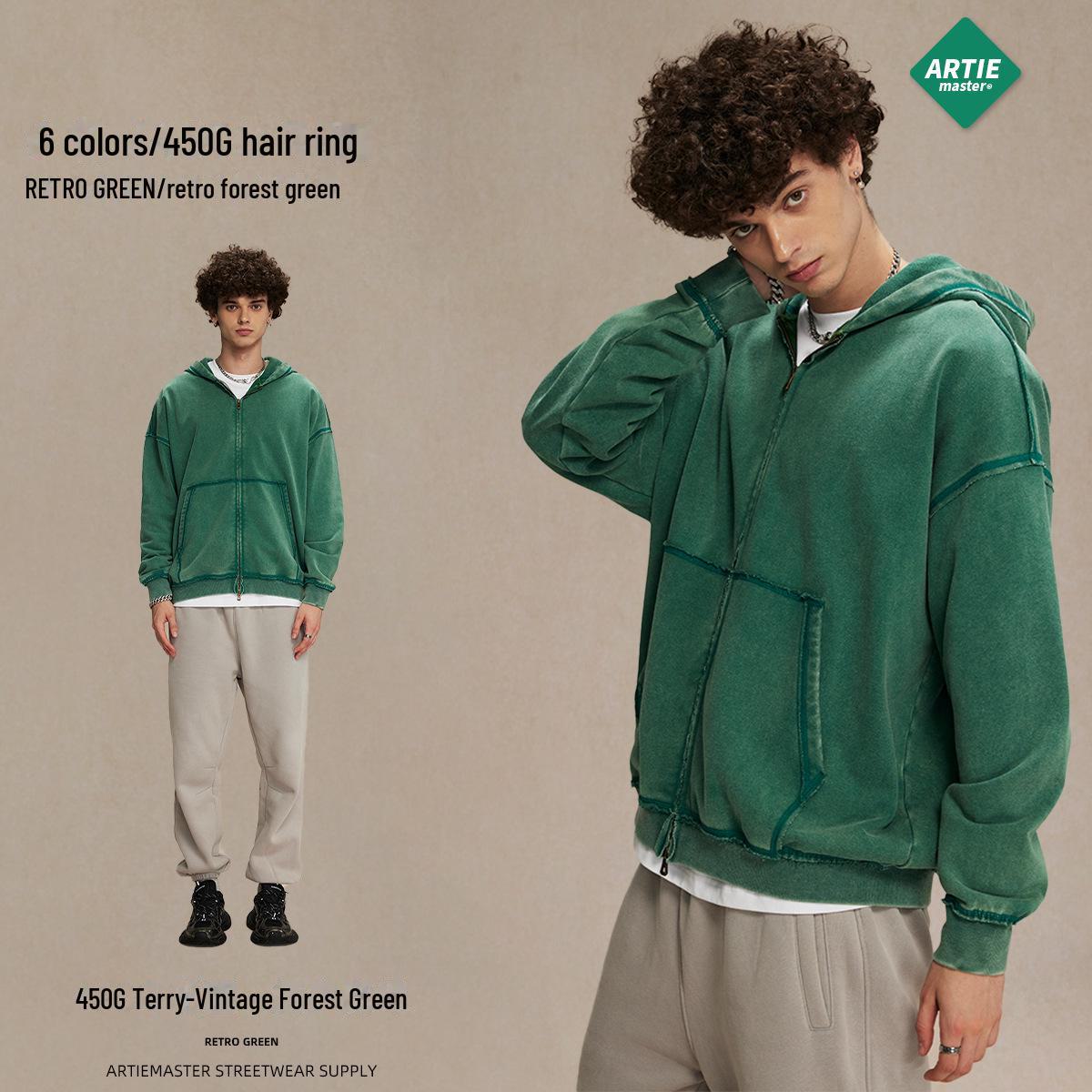 

2024 Осень/Зима Мужская Ретро Hasuo Свободный Покрой Свитшот С Молнией С Двумя Головками (450г) L