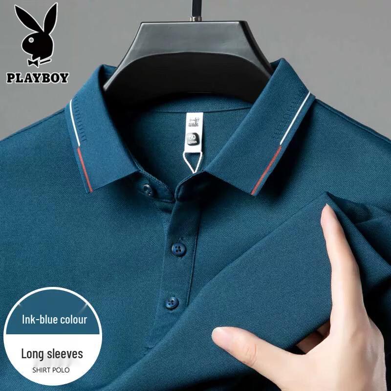 PLAYBOY Men's Silk Blend Long-Sleeve Polo Shirt