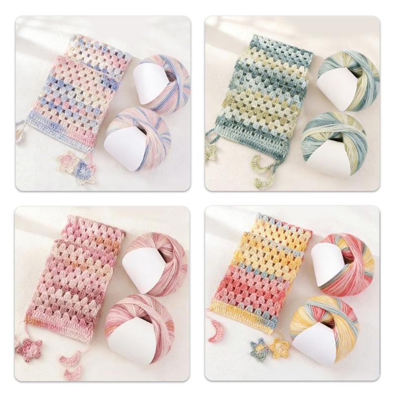 2Pcs Gradient Color Cotton Yarn 250.43Yard Each Knitting Yarn Thread for Sweater Scarves Bag Knitting Crochet Project