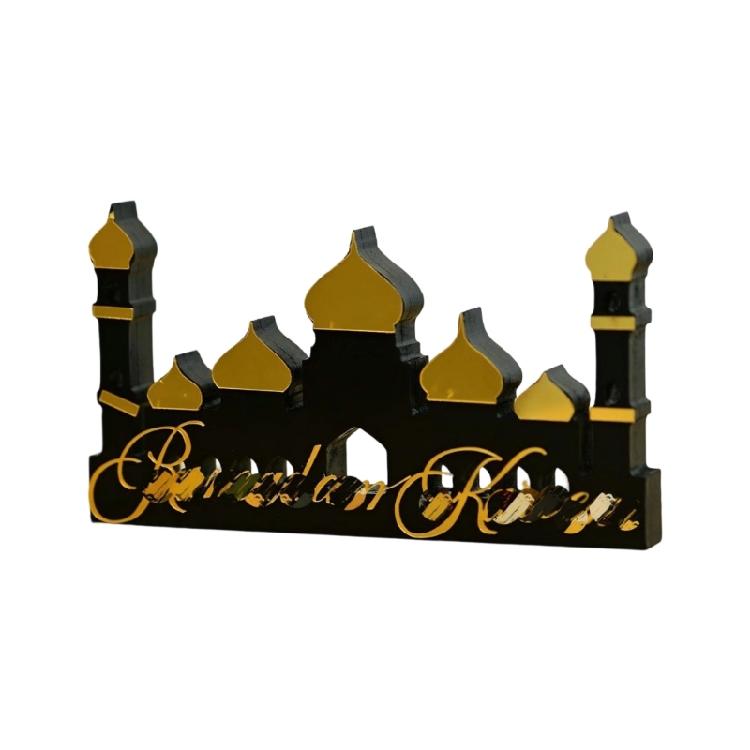

Acrylic Wooden Castle Sculpture Desktop Ornament Traditional Eid Festival Decoration For Tabletop Festival Celebration 1