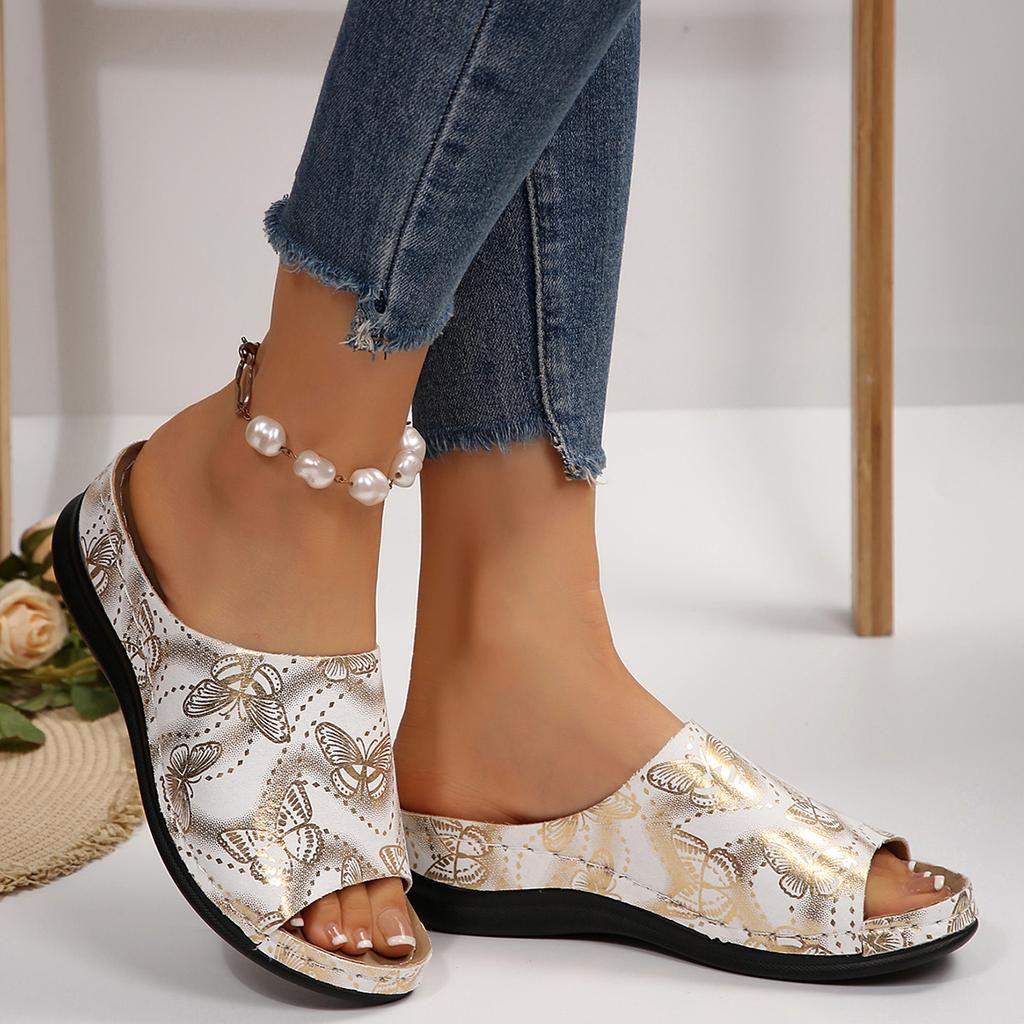 Large size 22 summer new butterfly fish mouth sandals hollow slope heel European and American cool slippers