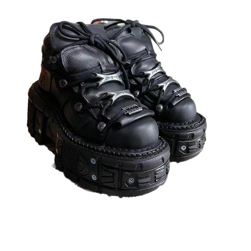 

Винтажные испанские ботинки на металлической подошве-танке, высокие, из коровьей кожи, на платформе, маленькие кожаные туфли, в стиле темный панк, на подошве-маффин, одинарные туфли, женские 35