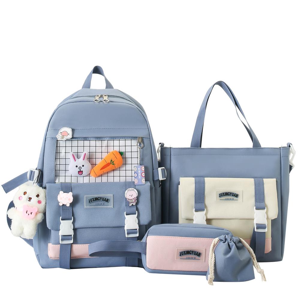 Korean Version of Fashion Trend Casual Large Capacity Foreign Style Versatile Backpack Small Fresh Japanese Four-piece Set Student Schoolbag