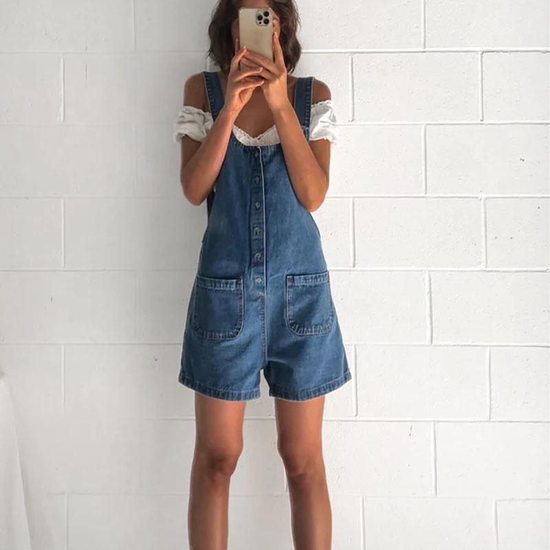 2025 European & American Women's Slim Fit Denim Overall Shorts