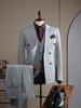 Apricot White Striped Double-Breasted Slim-Fit Suit Set for Casual, Groom, or Formal Business Attire.