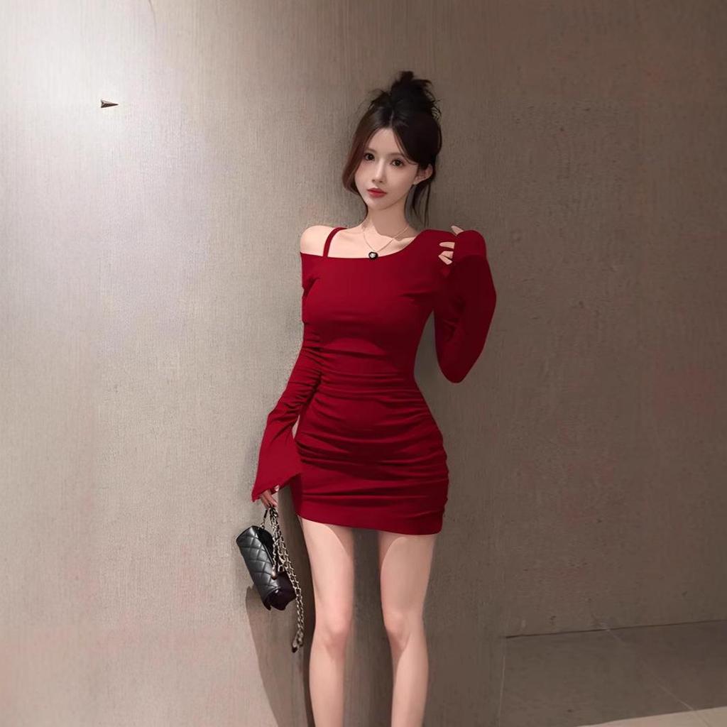 Bodycon šaty ve francouzském stylu s odhalenými rameny - Sexy mini sukně obepínající pas pro ženy