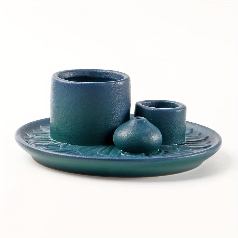Ceramic Incense Holder 4-in-1 Ceramic Incense Burner Holder 1pc | Palo Santo & Sage Smudge Stand with Stick Candle Holder, Elegant Home Decor