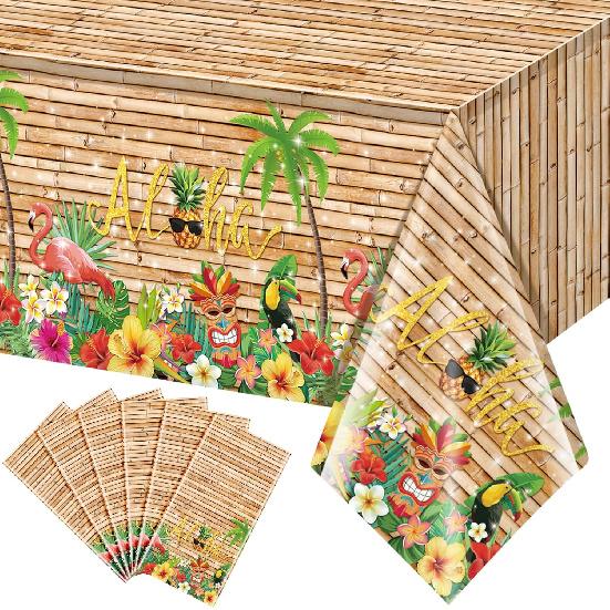 3Pcs Hawaiian Luau Tablecloth Tiki Party Tablecloths Tropical Table Cloth Plastic Disposable Rectangle Table Covers for Tiki Bar Tropical Summer