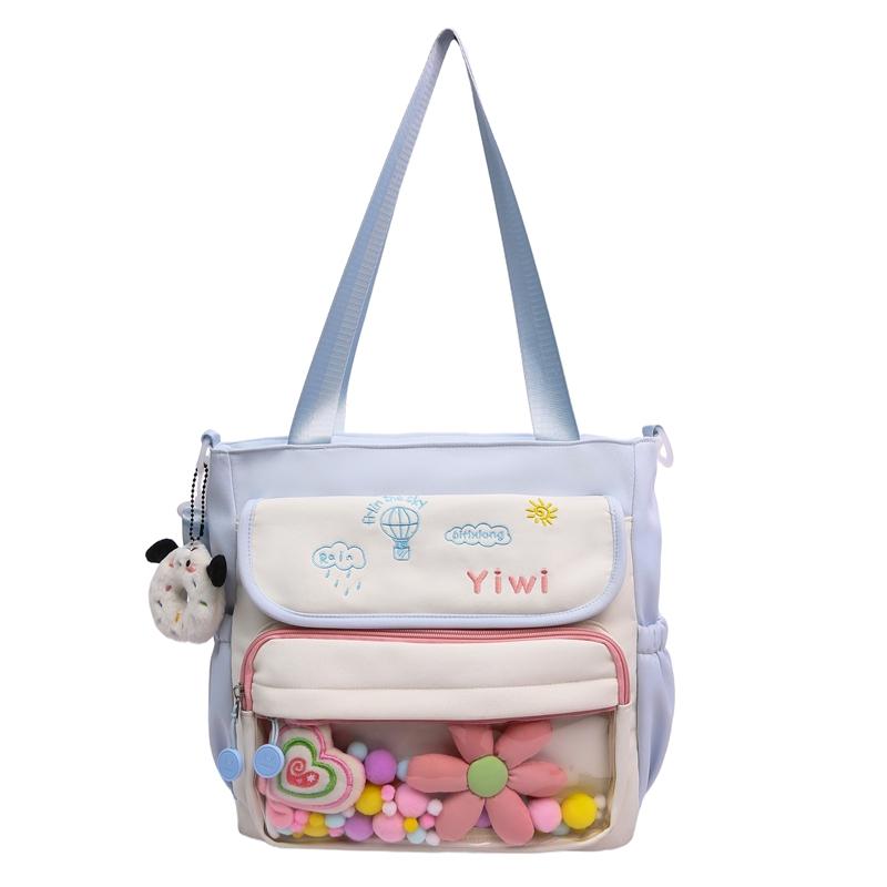 Large Capacity Shoulder Bag Student Book Bag Color Block Crossbody Bag