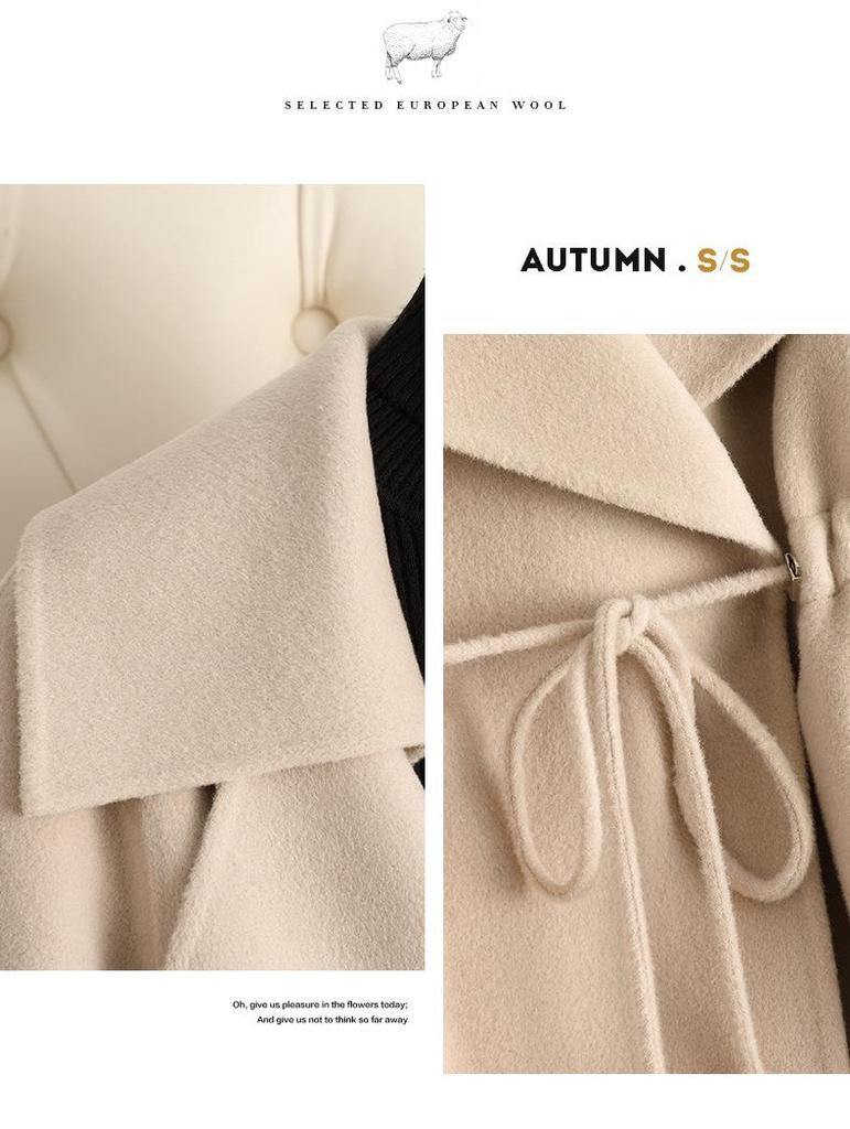 2024 Autumn/Winter Women's Long Double-Faced Wool Coat - Over-the-Knee, Slimming, High-End Wool Blend.