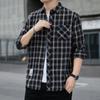 Fashion Men's Long-sleeved Shirt Spring and Fall Men's Plaid Shirt Square Collar Straight Youth Fashion Shirt