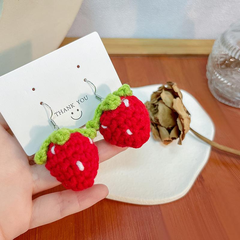 Sweet And Cute Big Strawberry Earrings Creative Handmade Fruit Earrings Personalized Trendy Ear Hooks