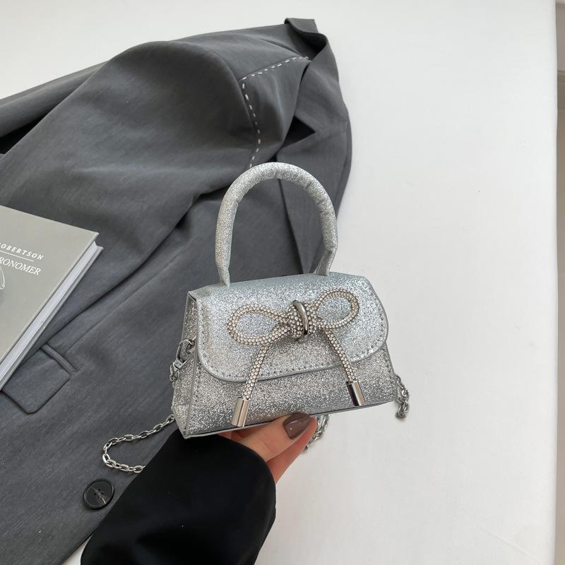 

Shiny Sequined Bowknot Women Small Square Handbag, Trendy Chain Crossbody Bag, Perfect for Shopping срібний