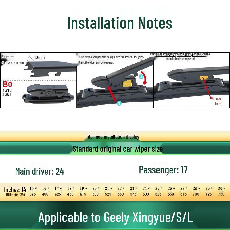 Geely Xingyue/S/L Auto Scheibenwischer: Original Multifunktions-Klingen ohne Knochen mit geräuscharmen Gummistreifen