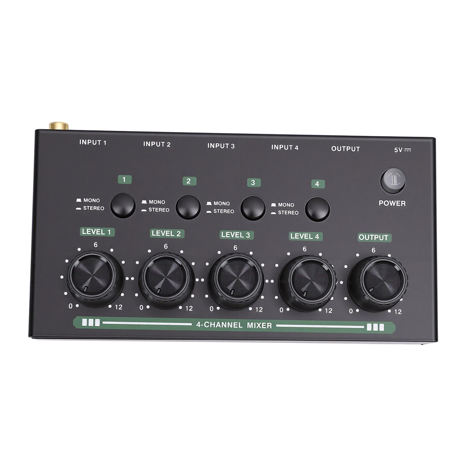 4 Channel Sound Mixer Rechargeable Portable Low Noise Stereo Sound Mixer for Home Studio Recording Live Streaming Black
