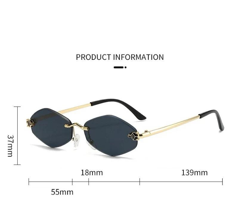 Small Rimless Cheetah Sunglasses Men Women Retro Vintage Travel Eyewear New Trend Diamond Shape UV400 Sun Glasses Google Shades