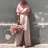 European and American Fashion Women's Pink Two-piece Loose Shirt and High Slit Skirt Romantic Style Skirt Set