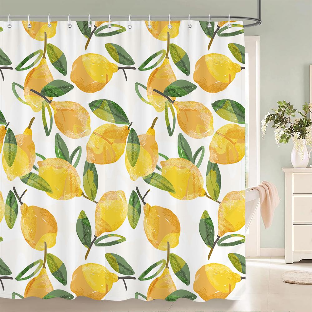 

Summer Fruit Shower Curtain Exotic Yellow Lemon Flower Green Leave Pattern Design Fabric Waterproof Bathroom Decor Bath Curtains W60H190(CM)-1 Pcs