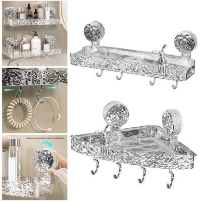 Bathroom Storage Rack with Hooks Transparent Wall-mounted Punch-free Self-adhesive Great Load Bearing Anti-slip Cosmetic Toothpaste Sink Oaganizer