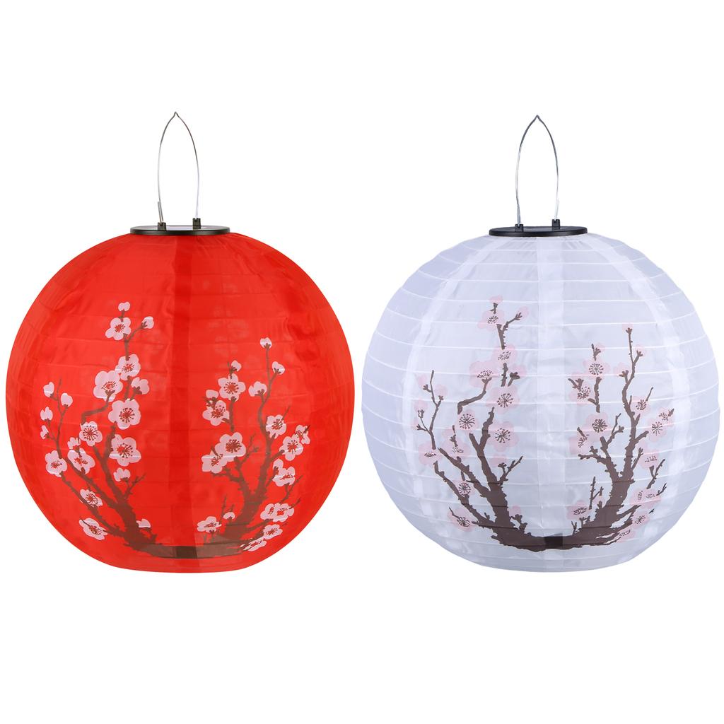 LED Solar Lantern 30cm Solar Power LED Plum Blossom Lights Nylon Colth Chinese Traditional Hanging Lanterns for Outdoor Indoor
