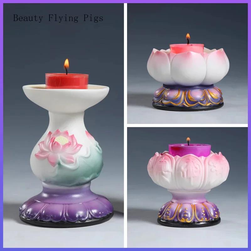 1 buc suport ceramic de lumânare de casă pictat manual, lampă cu unt, suport de lampă lotus, ornament feng shui, accesorii de decorare a camerei